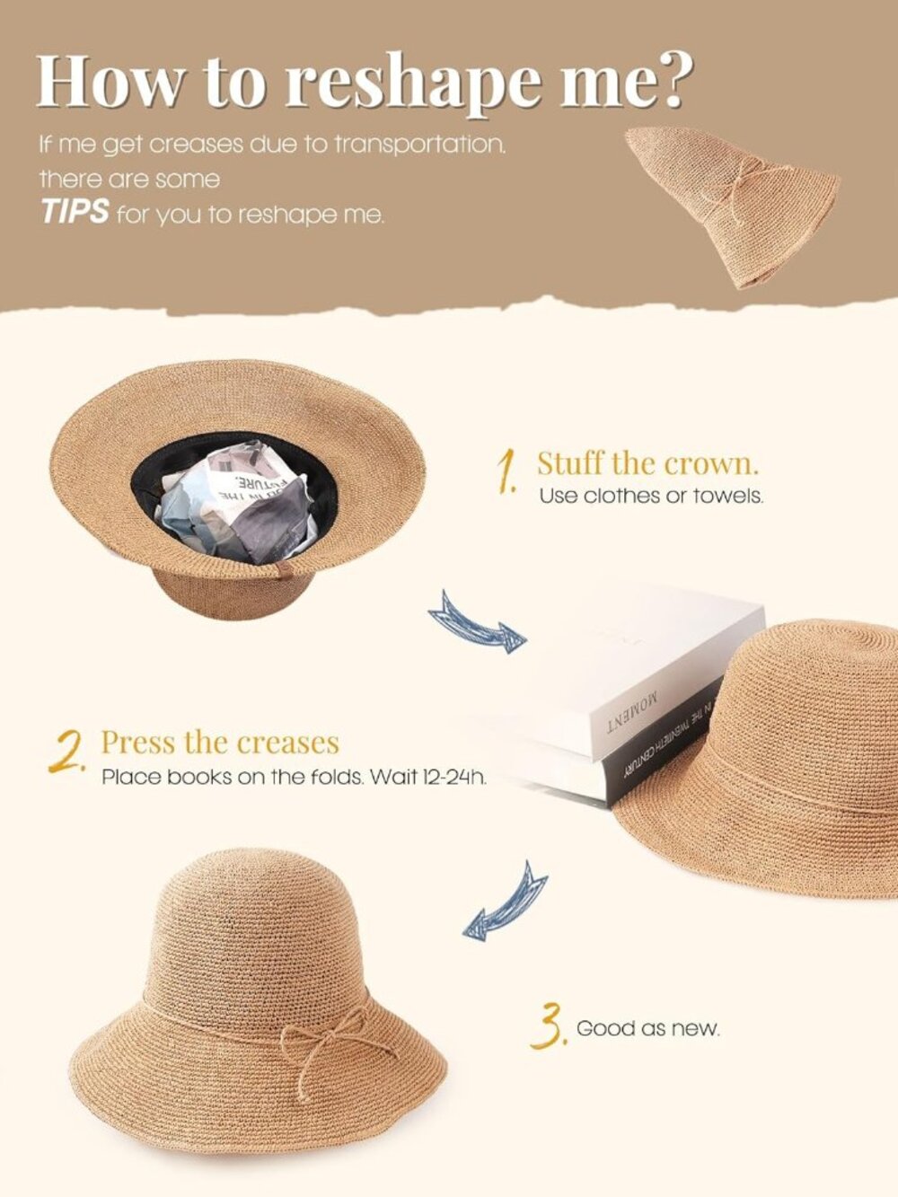 Beach Sun Hat for Women Foldable Packable Handmade Straw Hats Sun Protection Flo - Picture 6 of 6
